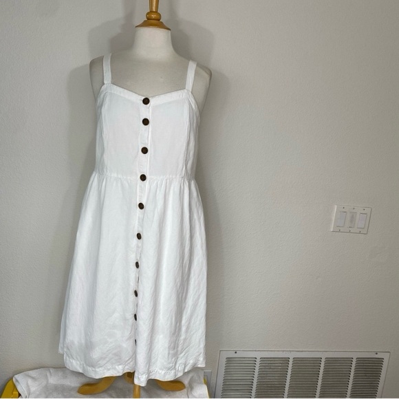 LOFT Dresses & Skirts - LOFT Women's White Button Front Sweatheart Neck Linen Mix Dress Size 12 Coastal